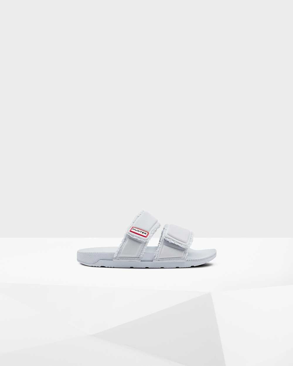 Hunter Original Double Strap Women's Slides NZ-60489L Grey/Blue